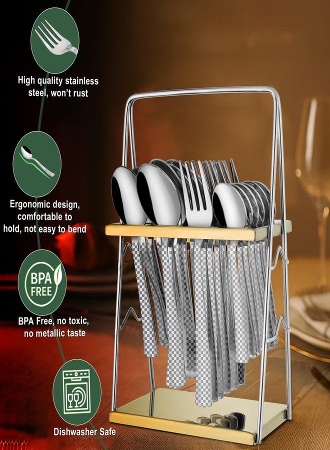 Parage 25 Pieces Regal Cutlery Set Premium Stainless Steel with Stand (Contains: 6 Table Fork, 6 Table Spoon, 6 Dinner Spoon, 6 Tea Spoon, 1 Cutlery Stand) Spoon Set for Dining Table Stylish - Image 2